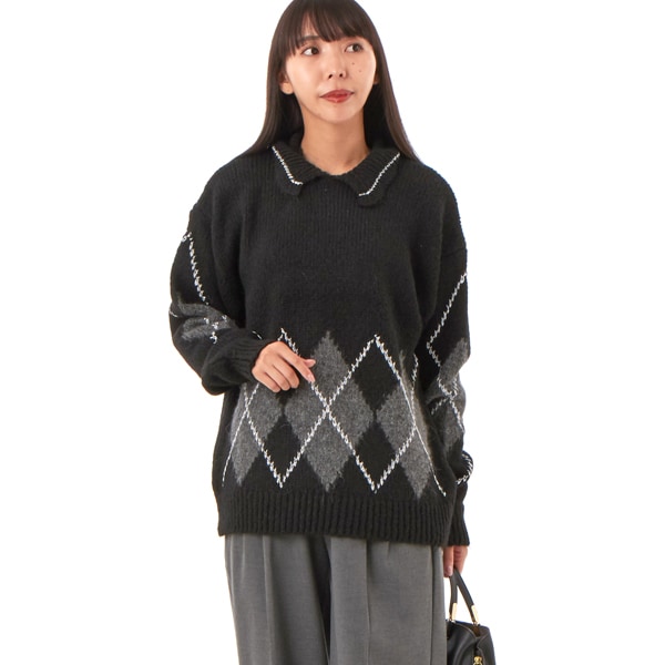 トミー ジーンズ（ JEANS）/オーバーサイズアーガイルポロセーター