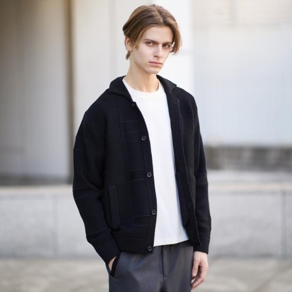 タケオキクチ（TAKEO KIKUCHI）/畦編みチェック ニットカーディガン