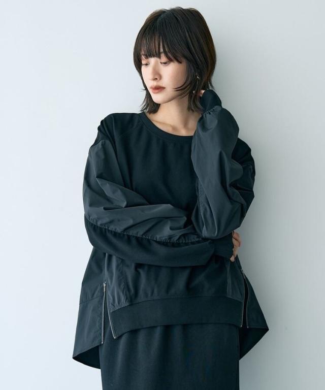 edit by YECCA VECCA 素材MIX裾ZIPプルオーバー イェッカ ヴェッカ（YECCA VECCA）/素材MIX裾ZIPプルオーバーの通販は