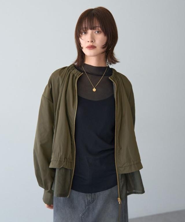 ジャケット・アウター COLOR イェッカ ヴェッカ（YECCA VECCA）/シアーMIXノーカラーブルゾン ブルゾン