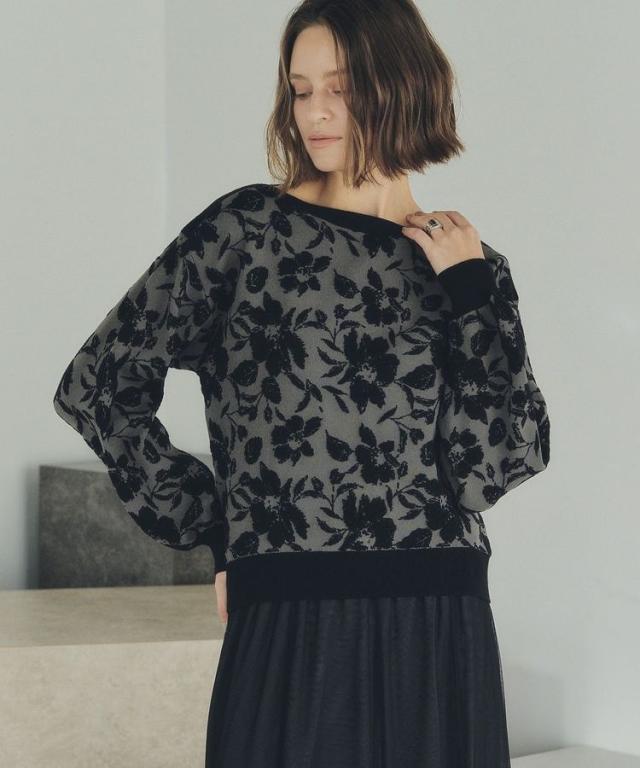 イェッカ ヴェッカ（YECCA VECCA）/フラワー柄ふくれジャガードニット