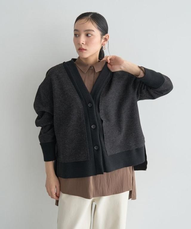 イェッカ ヴェッカ（YECCA VECCA）/ニット切替メルトンVネックカーディガン