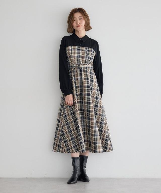 イェッカ ヴェッカ（YECCA VECCA）/チェック柄ベアドッキングワンピース