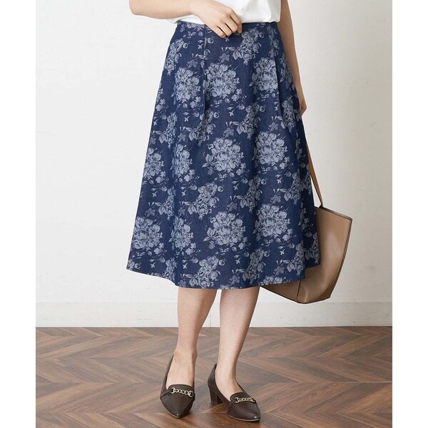 オフオン（OFUON）/【洗濯機で洗える】ジャガードデニムフレアスカート