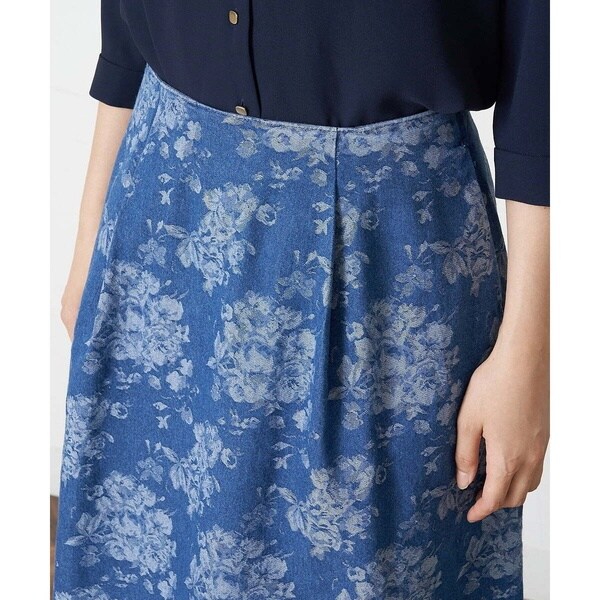 オフオン（OFUON）/【洗濯機で洗える】ジャガードデニムフレアスカート オフオン（OFUON）/【洗濯機で洗える】ジャガードデニムフレアスカート