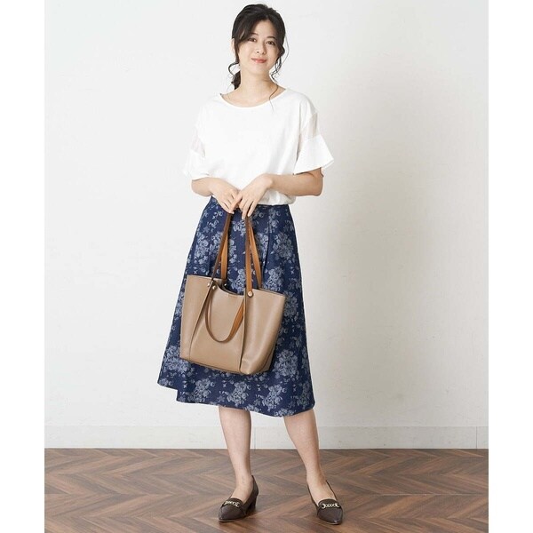 オフオン（OFUON）/【洗濯機で洗える】ジャガードデニムフレアスカート