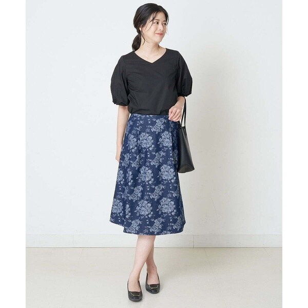 オフオン（OFUON）/【洗濯機で洗える】ジャガードデニムフレアスカート オフオン（OFUON）/【洗濯機で洗える】ジャガードデニムフレアスカート