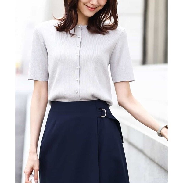 オフオン（OFUON）/パール調釦デザイン五分袖ニットカーディガン/洗えるの通販は 6,600円