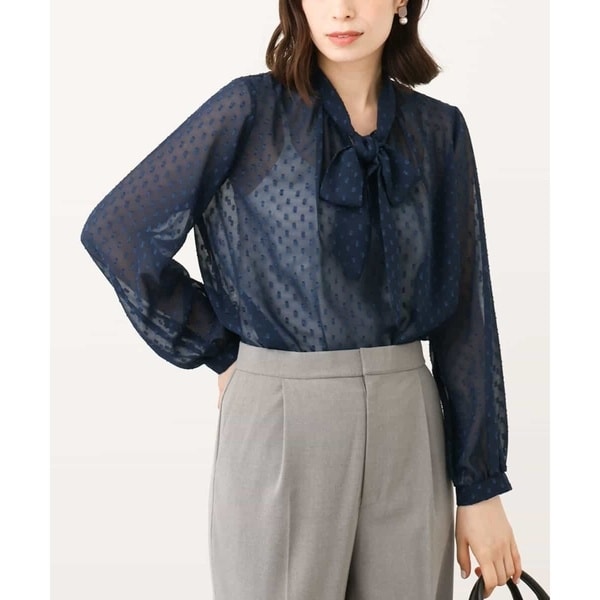 オフオン（OFUON）/ドットシアーボウタイブラウス/洗える