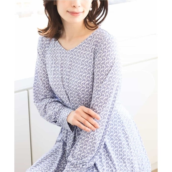 オフオン（OFUON）/【選べるサイズS−L/洗える】ジオメトリックプリントジャージワンピース