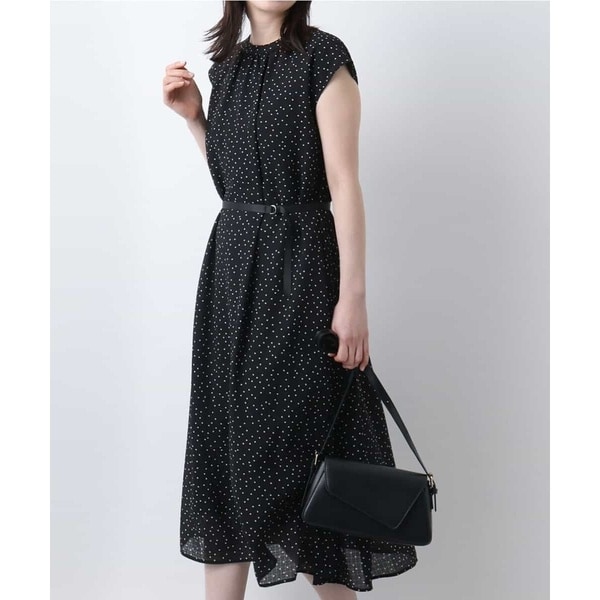 オフオン（OFUON）/ドット柄シアーサッカーワンピース/洗える/WEB限定