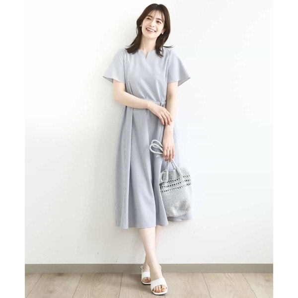 オフオン（OFUON）/キーネックデザインワンピース/洗える