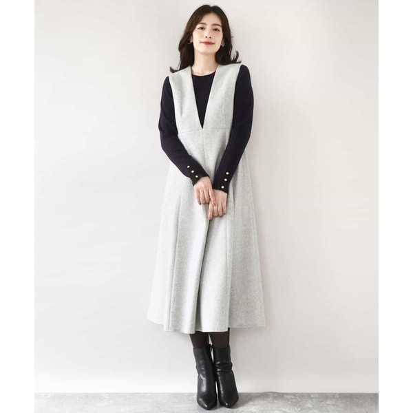 オフオン（OFUON）/ラメツイードVネックジャンパースカート/洗える/WEB限定サイズあり