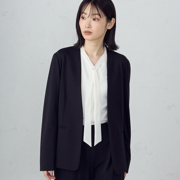 コムサイズム（COMME CA ISM）/【セットアップ対応】　メランジジャージ＆ナイロンレーヨンポンチ　ノーカラージャケット