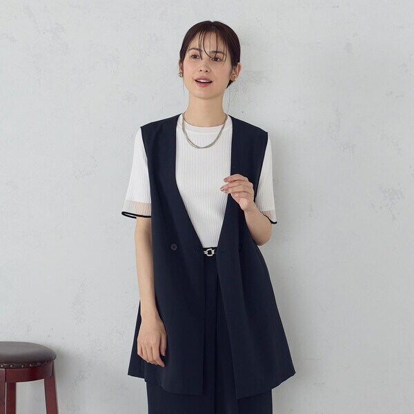 コムサイズム（COMME CA ISM）/【UVカット・吸水速乾・接触冷感】kireri ノーカラーロングジレ / セットアップ対応_1