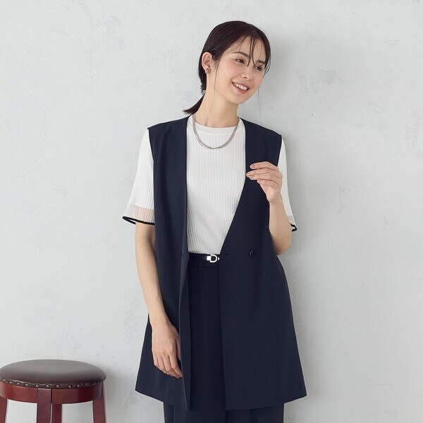 コムサイズム（COMME CA ISM）/【UVカット・吸水速乾・接触冷感】kireri ノーカラーロングジレ / セットアップ対応_7