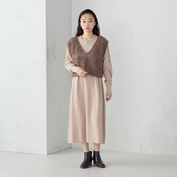 コムサイズム（COMME CA ISM）/【ウォッシャブル】セットアイテム　ループベスト付きレイヤードワンピース