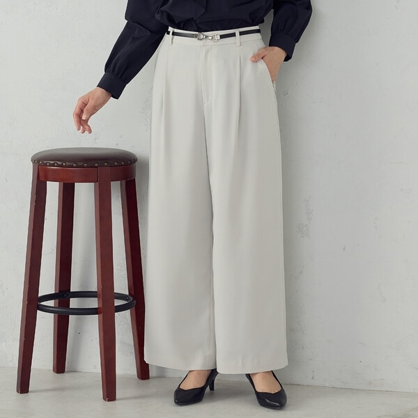 【NEW】コムサイズム（COMME CA ISM）/【セットアップ対応】ポリエステルツイル タックワイドパンツ