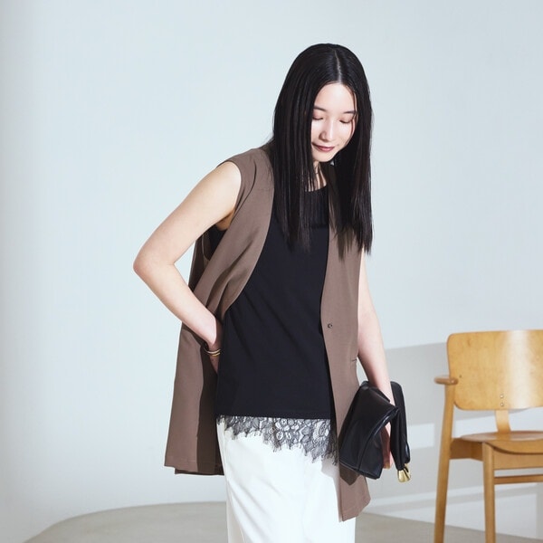 【NEW】コムサイズム（COMME CA ISM）/【UVカット・吸水速乾・接触冷感】kireri ドライヴィンテージ ノーカラーロングジレ/セットアッ