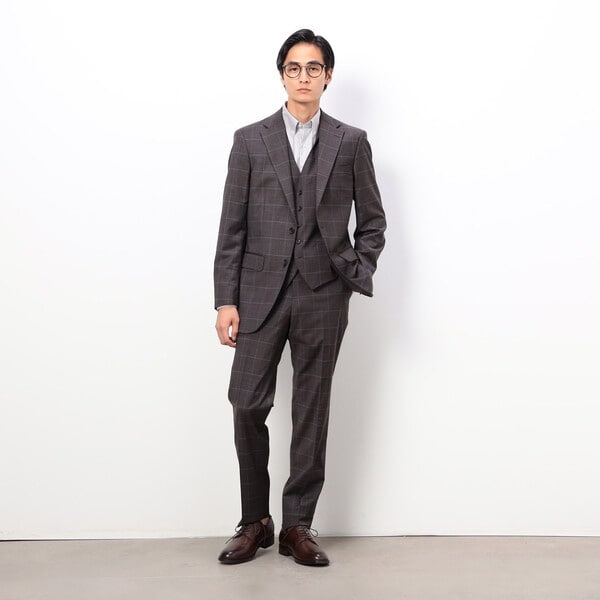 コムサイズム（COMME CA ISM）/YUNSA ウインドペン／かすれチェック クラシック３ピーススーツ