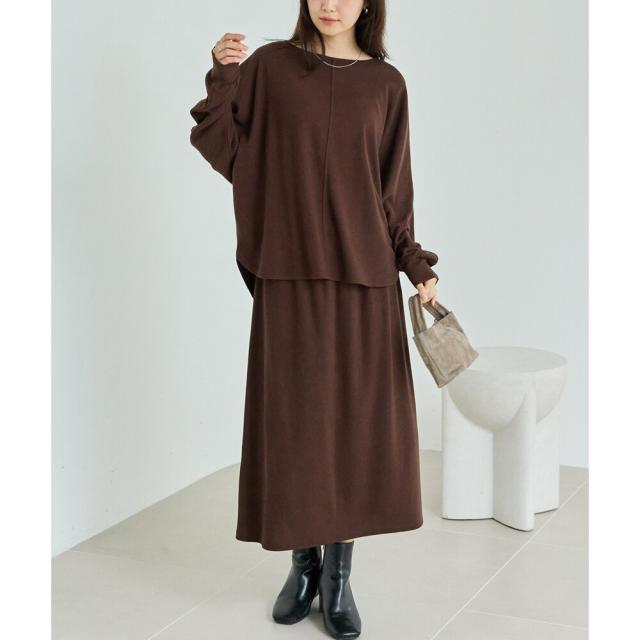 ラビアンジェ（LAVEANGE）/ニットライクドルマンセットアップスカート