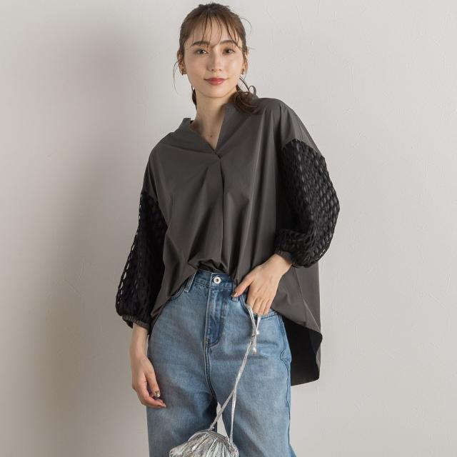 ドロワットロートレアモン（Droite lautreamont）/袖レーススキッパーブラウス≪手洗い可能≫