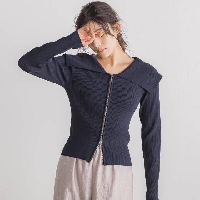 ドロワットロートレアモン（Droite lautreamont）/RIB襟付きZIPカーデ≪手洗い可能≫