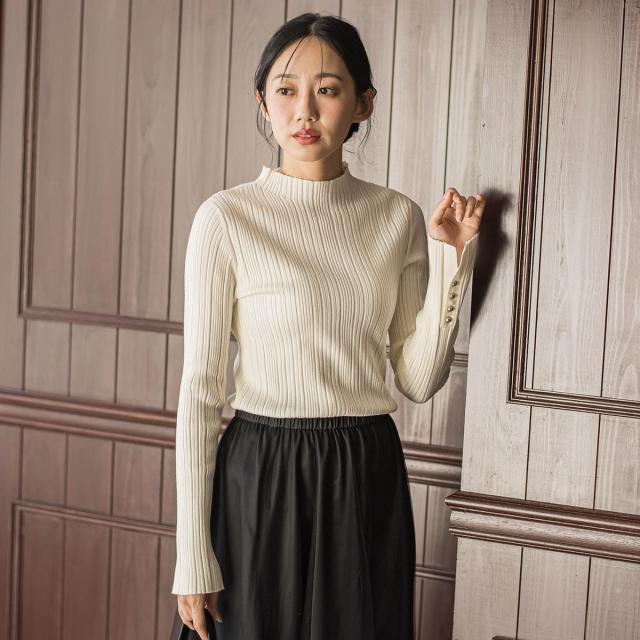 ドロワットロートレアモン（Droite lautreamont）/袖ボタンランダムリブニット≪手洗い可能≫