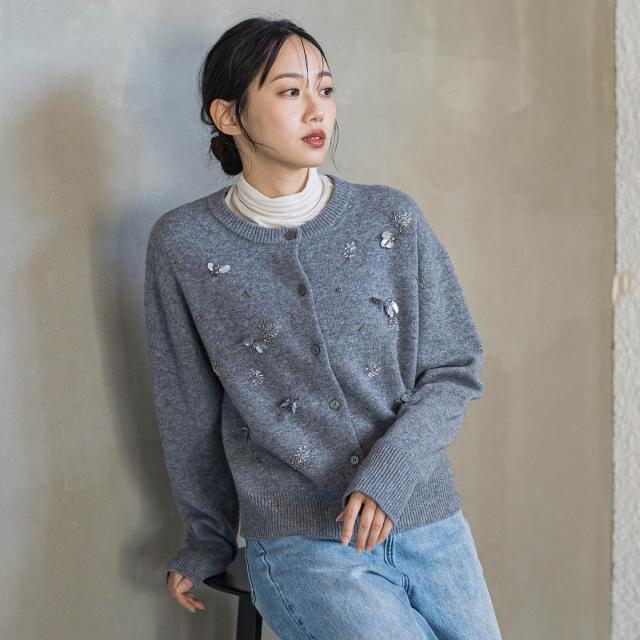 ドロワットロートレアモン（Droite lautreamont）/ビジュー刺繍カーディガン≪手洗い可能≫