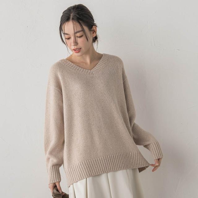 ドロワットロートレアモン（Droite lautreamont）/スパンコールVネックニット≪手洗い可能≫