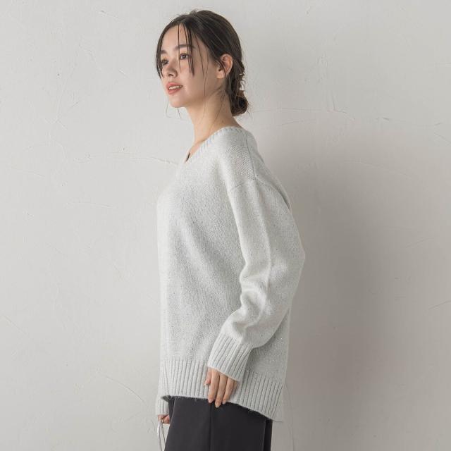 ドロワットロートレアモン（Droite lautreamont）/スパンコールVネックニット≪手洗い可能≫