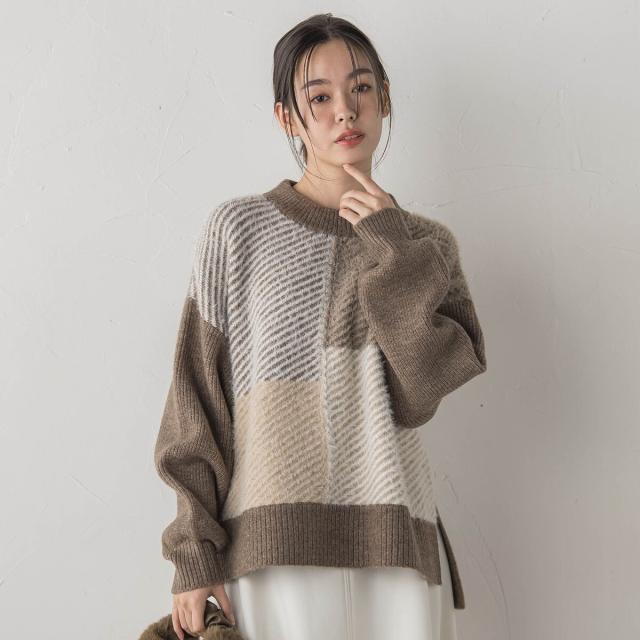 ドロワットロートレアモン（Droite lautreamont）/シャギージャガード切替えニット≪手洗い可能≫