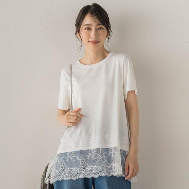 ドロワットロートレアモン（Droite lautreamont）/レースコンビ半袖リブカットソー