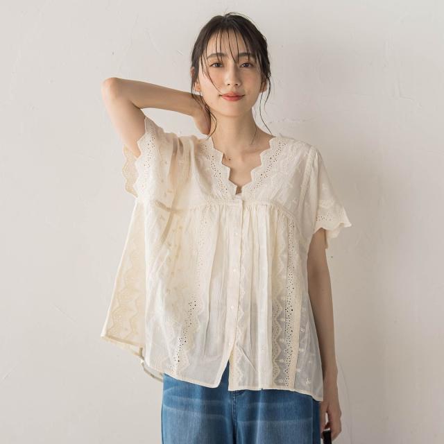 【NEW】ドロワットロートレアモン（Droite lautreamont）/刺繍ハシゴレースブラウス