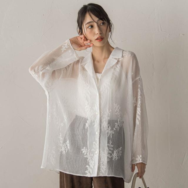 ドロワットロートレアモン（Droite lautreamont）/フラワーエンブロイダリーオープンカラーシャツ