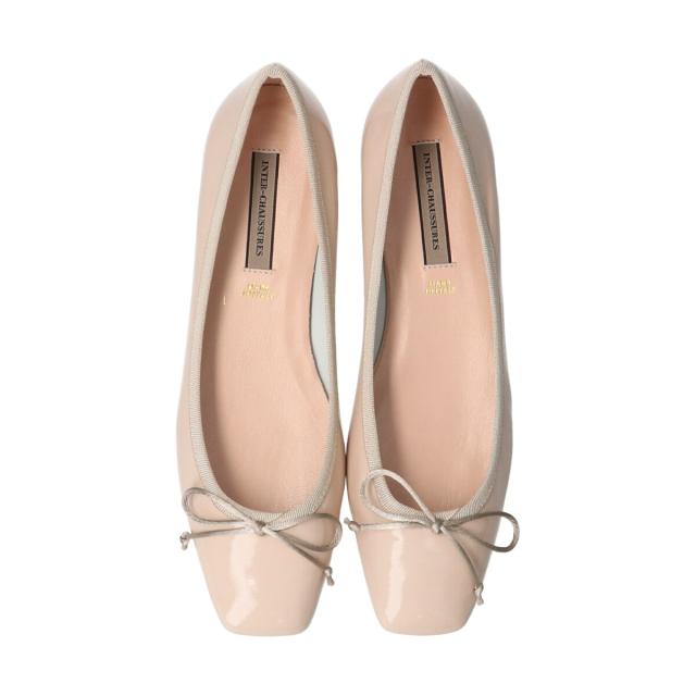 インターショシュール（INTER−CHAUSSURES）/INTER−CHAUSSURES◆1糎踵◆シュロの葉付き添い人スクエアフラットパンプス