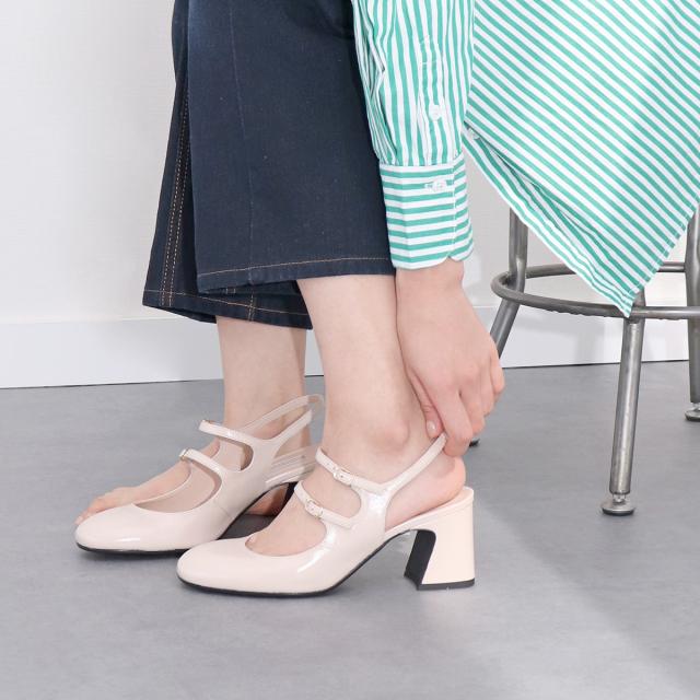 インターショシュール（INTER−CHAUSSURES）/INTER−CHAUSSURES◆7cmヒール◆ラウンドトウダブルストラップバックバンド