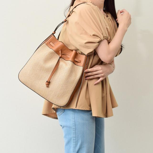 ロリステッラ（LORISTELLA）/LORISTELLA◆レザーコンビラフィアショルダーバッグ