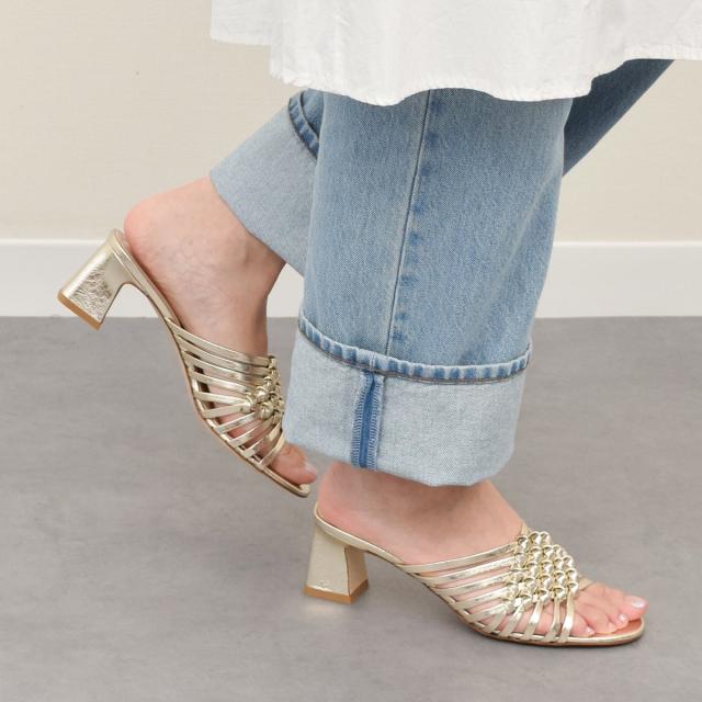 インターショシュール（INTER−CHAUSSURES）/INTER−CHAUSSURES◆5．5cmヒール◆ラウンドトウフレアヒールノットサンダル