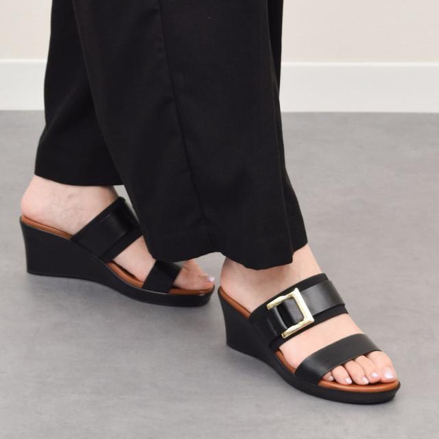 イタリアンシューメーカーズ（ITALIAN SHOEMAKERS）/ITALIAN SHOEMAKERS◆7cmヒール◆スクエアメタルウェッジヒールサンダル