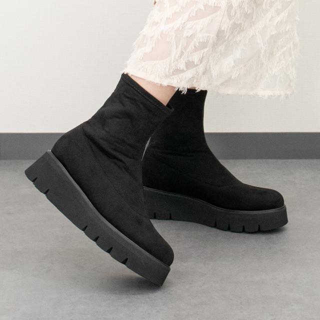 ルカ グロッシ（Luca Grossi）/LUCA GROSSI◆5．1cmヒール◆ラウンドトウ厚底ストレッチブーツ