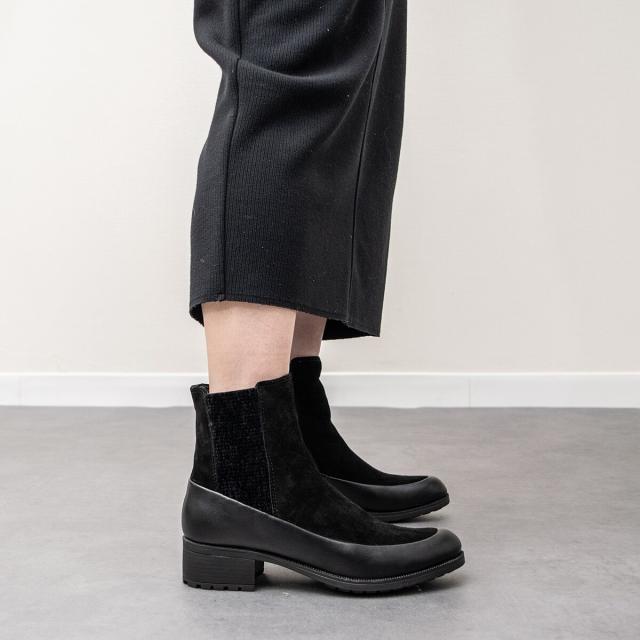 ブソラ（bussola）/bussola◆4cmヒール◆撥水素材コンビサイドゴアショートブーツ