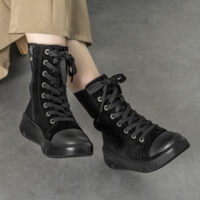 ブソラ（bussola）/bussola◆5cmヒール◆撥水厚底フラットレースアップブーツ