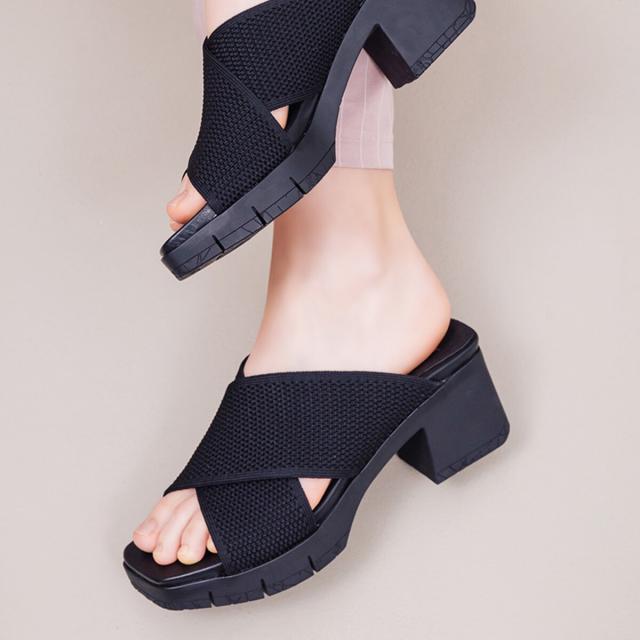 ブソラ（bussola）/bussola◆6cmヒール◆クロスニットミュールサンダル 6,600円