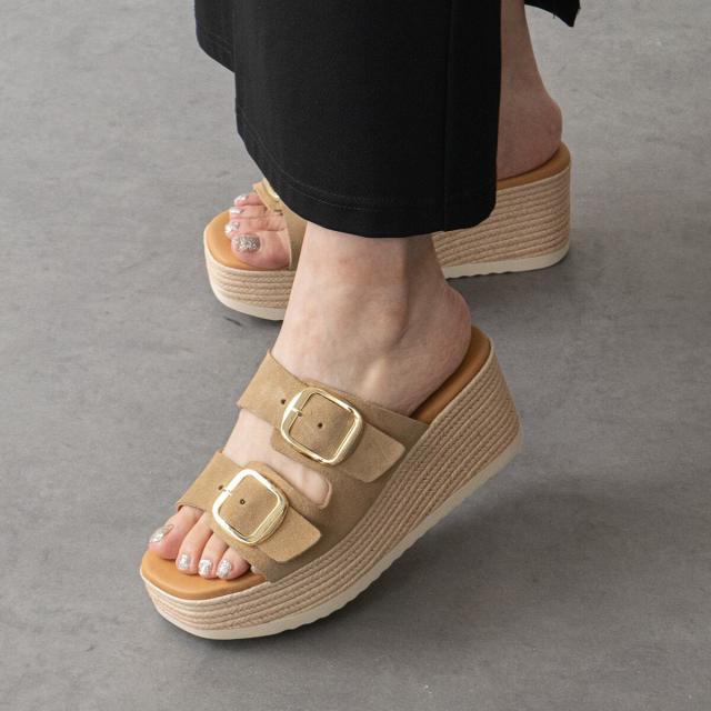 オー マイ サンダルズ（Oh my Sandals）/Oh my Sandals◆7cmヒール◆ダブルバックル厚底ウエッジサンダル
