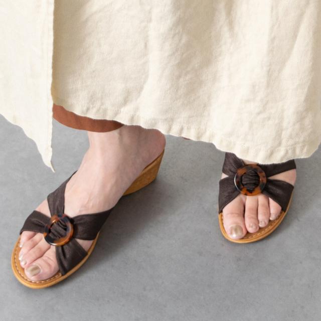 イタリアンシューメーカーズ（ITALIAN SHOEMAKERS）/ITALIAN SHOEMAKERS◆5cmヒール◆べっ甲風バックルウェッジヒールサンダル