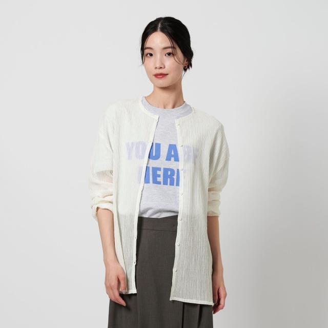 BEAUTY&YOUTH クレープクルーネックカーディガン ビューティー＆ユース