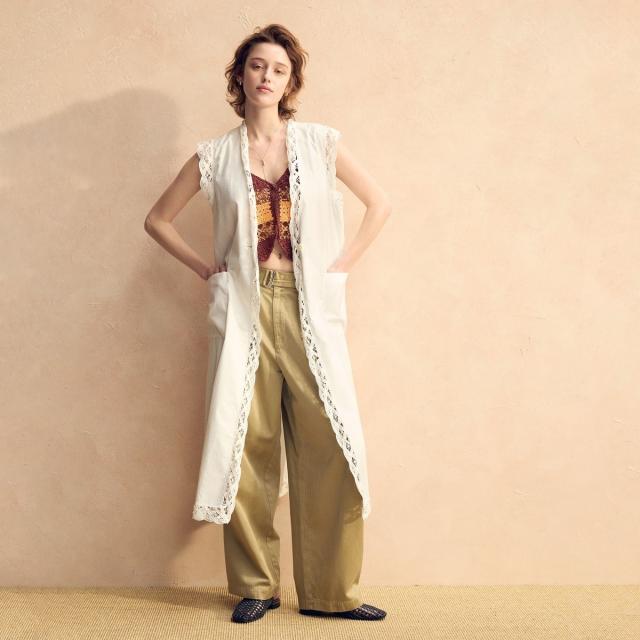 ユナイテッドアローズ ジレ　リボンカットジャガードベスト 白 ベスト UNITED ARROWS（ユナイテッドアローズ） ベスト ジレ リボン カット