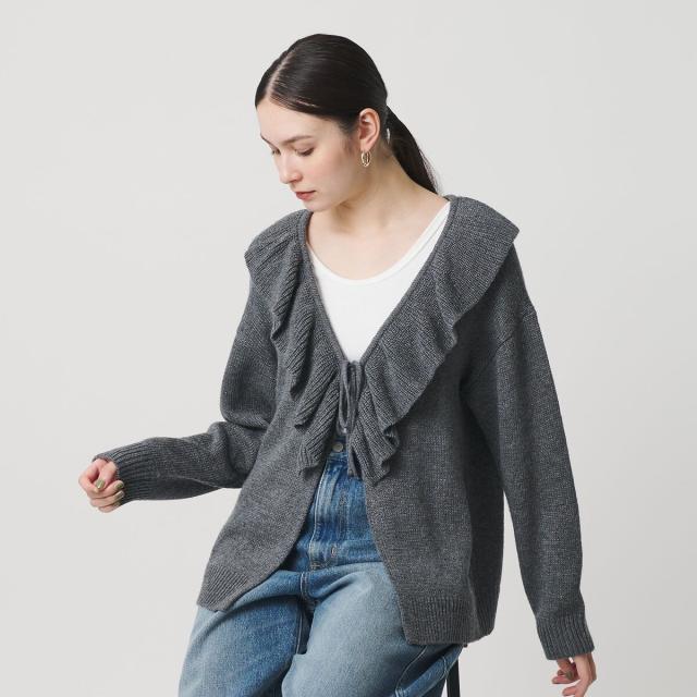 ビューティー＆ユース ユナイテッドアローズ（BEAUTY&YOUTH）/ウールレーヨン ラッフルフリル ニットカーディガン