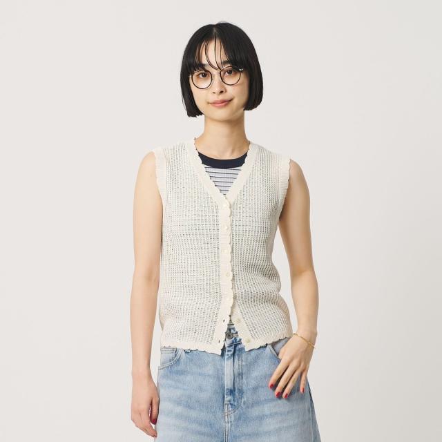 ビューティー＆ユース ユナイテッドアローズ（BEAUTY&amp;YOUTH）/スカラップ Vネック メッシュ ニットベスト_1